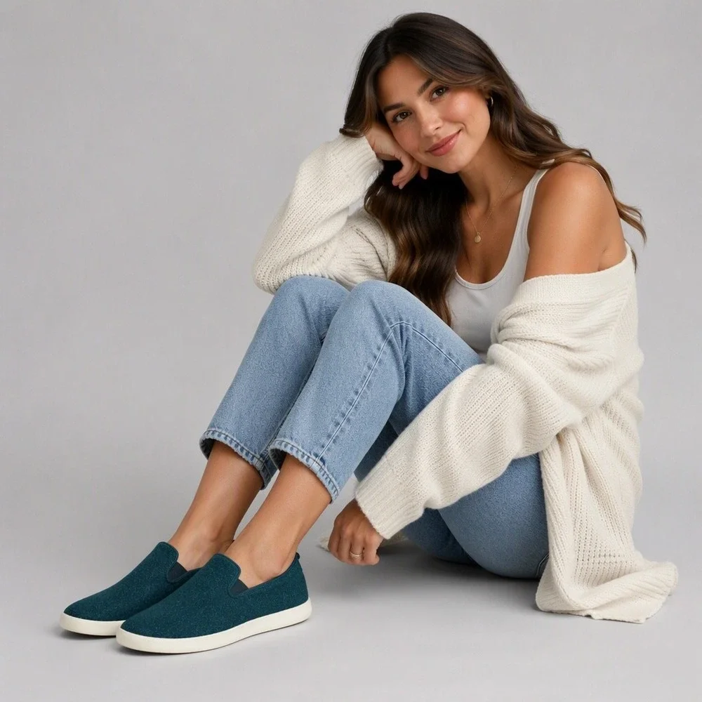 Allbirds Wool Loungers Teal Blue Merino Wool Slip On Shoes Womens 9 WL NV1